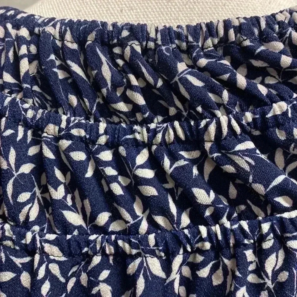 Blue & cream floral smock top shirt blouse - Picture 10 of 16